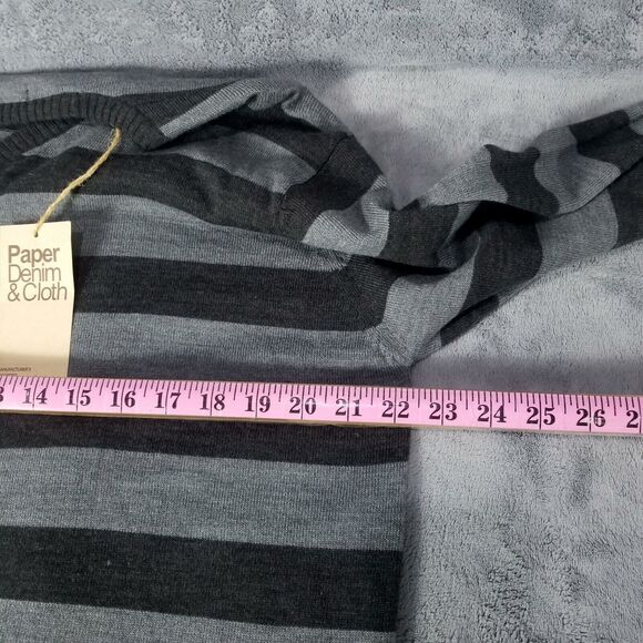 Paper Denim Cloth Black & Gray Striped V Neck Shirt Sweater Mens Sz L Pullover - Picture 2 of 10